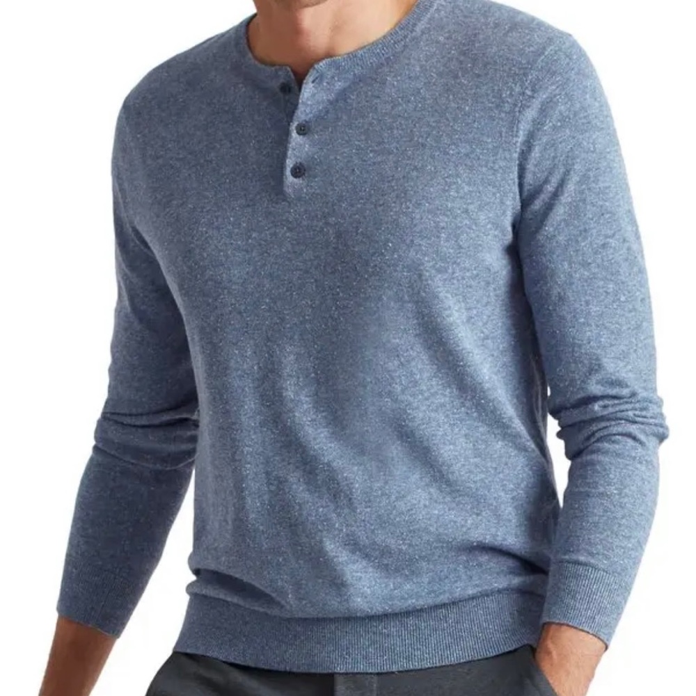 New Bonobos Cotton Hemp Silk Henley Sweater Blue Slim Medium M Ocean Drive